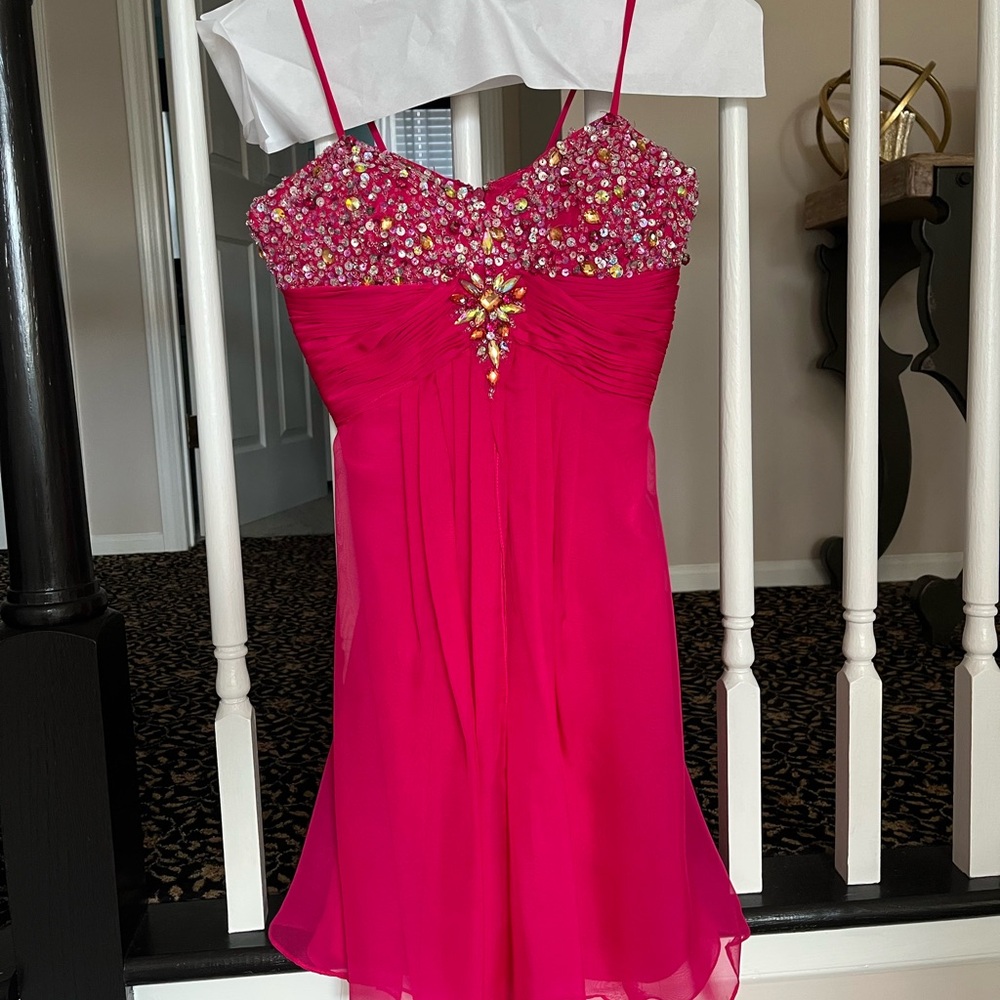 Pink Beaded Spaghetti Strap Dress